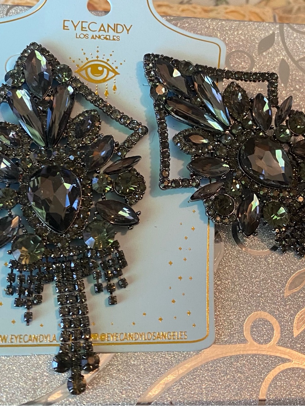 eye candy Gunmetal Crystal Floral Statement Earrings
